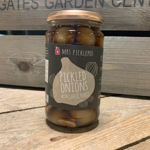 Mrs Picklepot- Pickled Onions with Garlic Flakes 440g