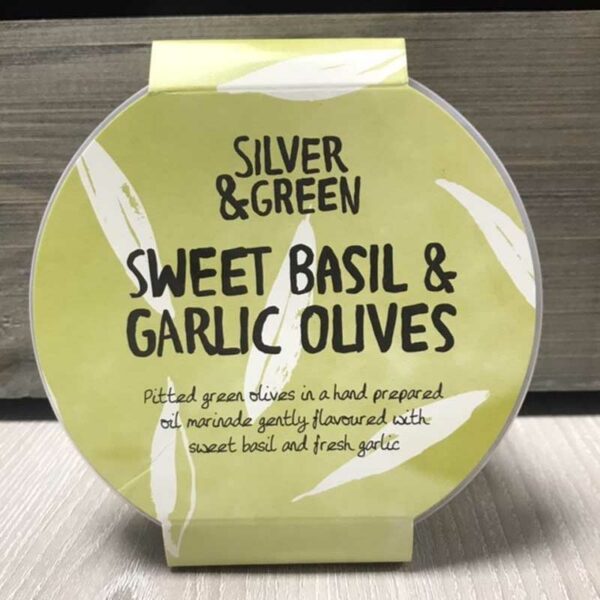 Silver & Green Sweet Basil & Garlic Olives